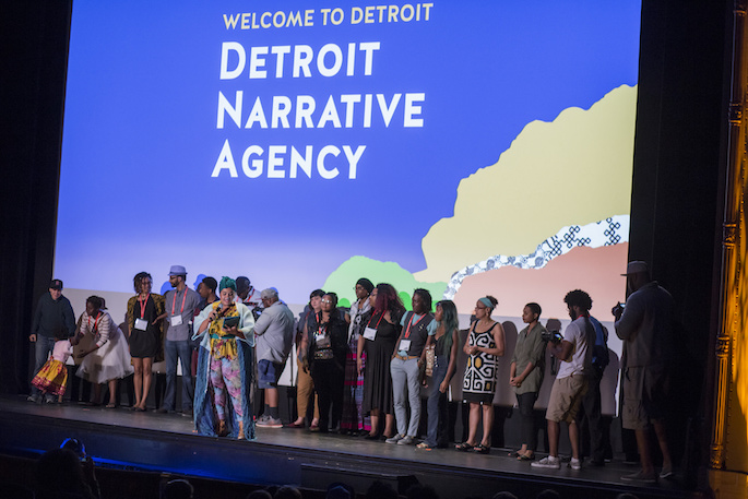 Opening ceremony of the AMC with participants of the Detroit Narrative Agency on stage