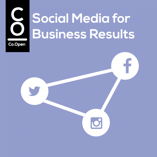 Co.Open graphic of a netowrk of three nodes, each node with a social media logo and the title "Social Media for Business Results"