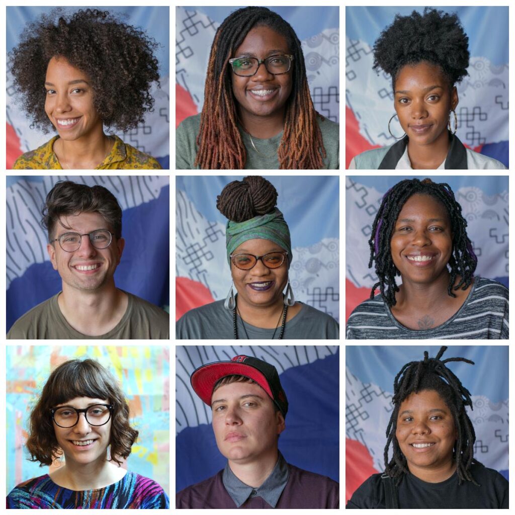 Headshots of nine new AMP employees arranged in a grid