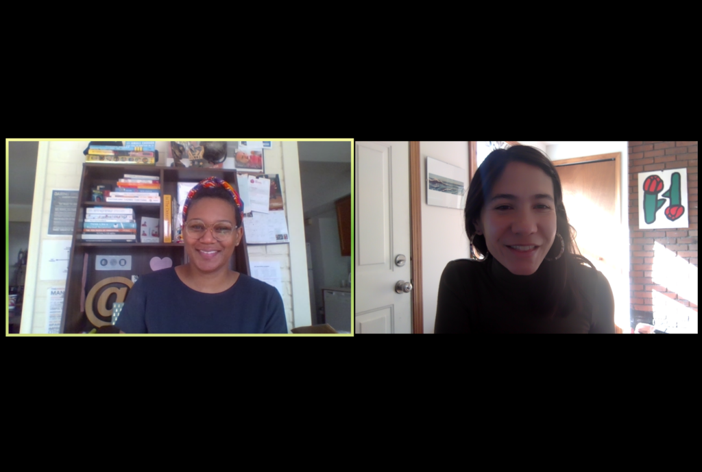 Screenshot from a zoom meeting between AMP co-executive directors Jenifer Daniels on the left and Jeanette Lee on the right