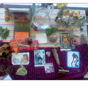 image of herbs, water, stones, and other healing things on a table