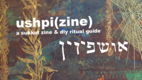Abstracted painting of seaweed underwater with a spider's web with the text "ushpi(zine)"