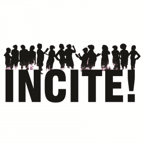 The word "INCITE!" with silhouettes of many people on top of the word